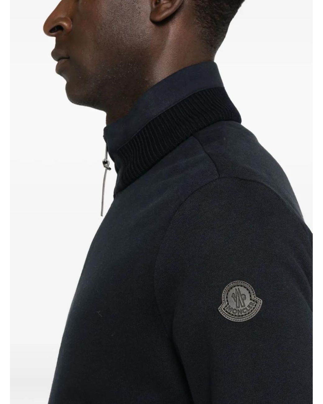 Moncler Black Zip-Up Logo-Patch Sweatshirt for men