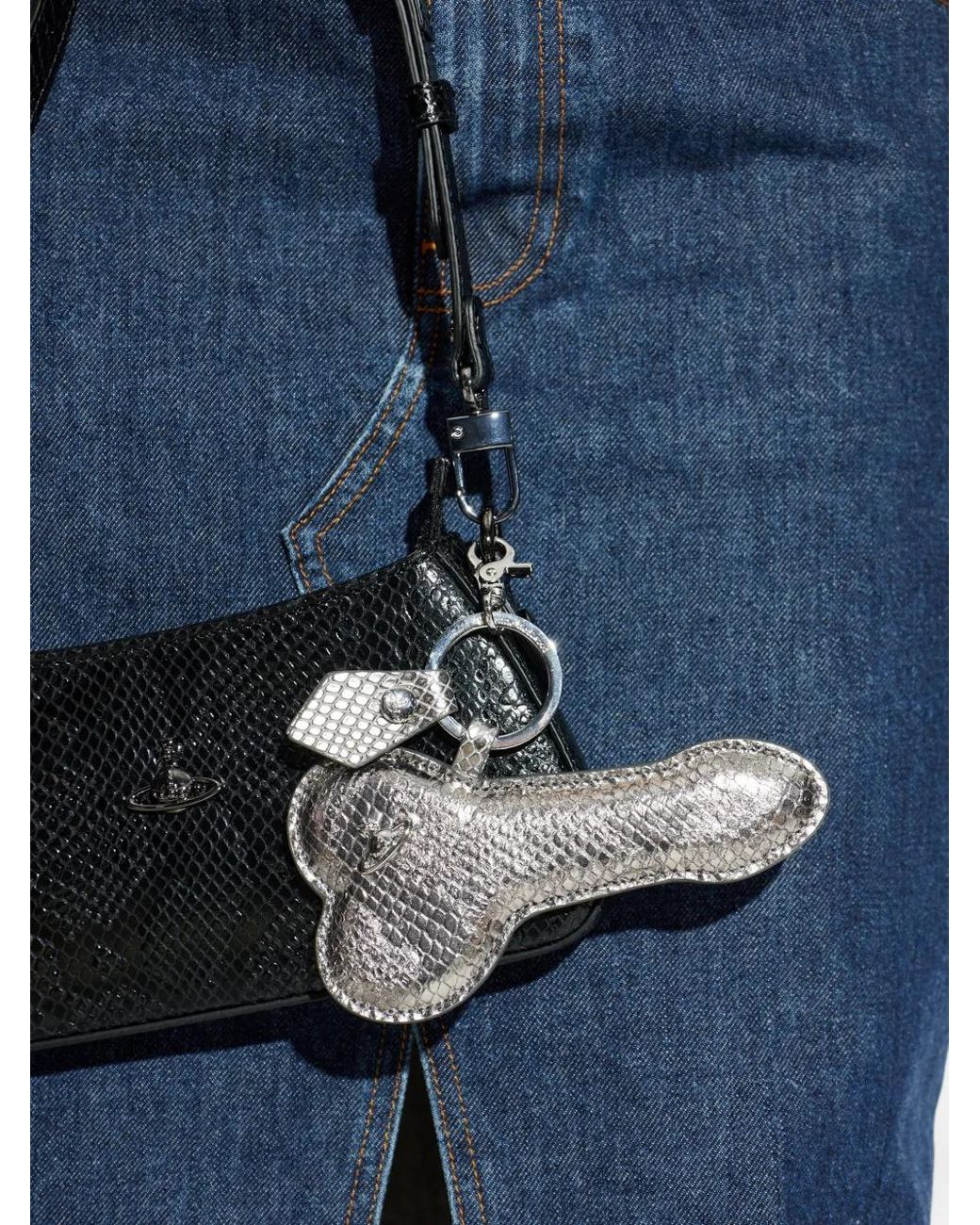 Vivienne Westwood White Orb-Detail Leather Keyring