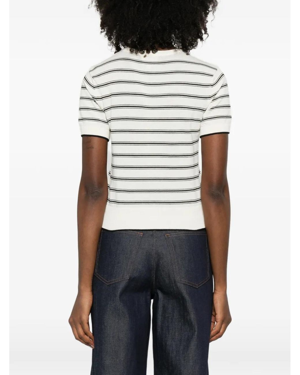 A.P.C. White Striped Short-Sleeve Knitted T-Shirt