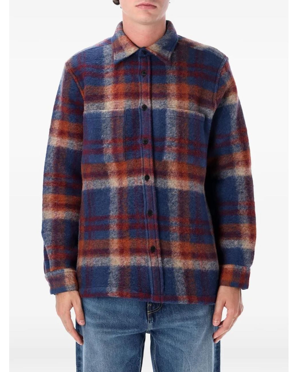 Portuguese Flannel Blue Parker Check-Pattern Shirt Jacket for men