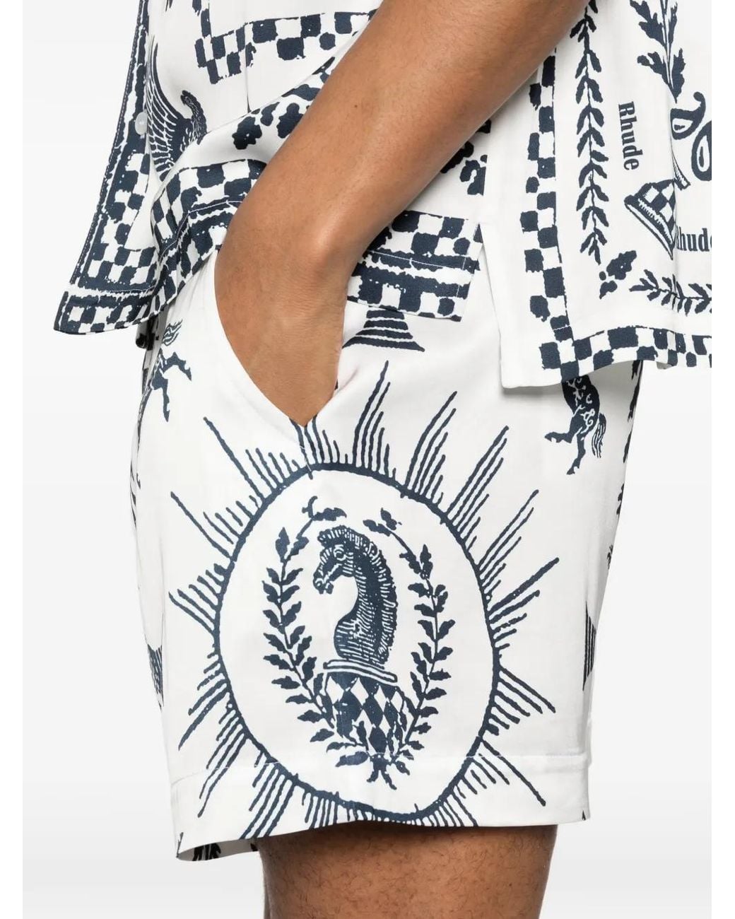 Rhude White Patterned Elasticated Shorts for men