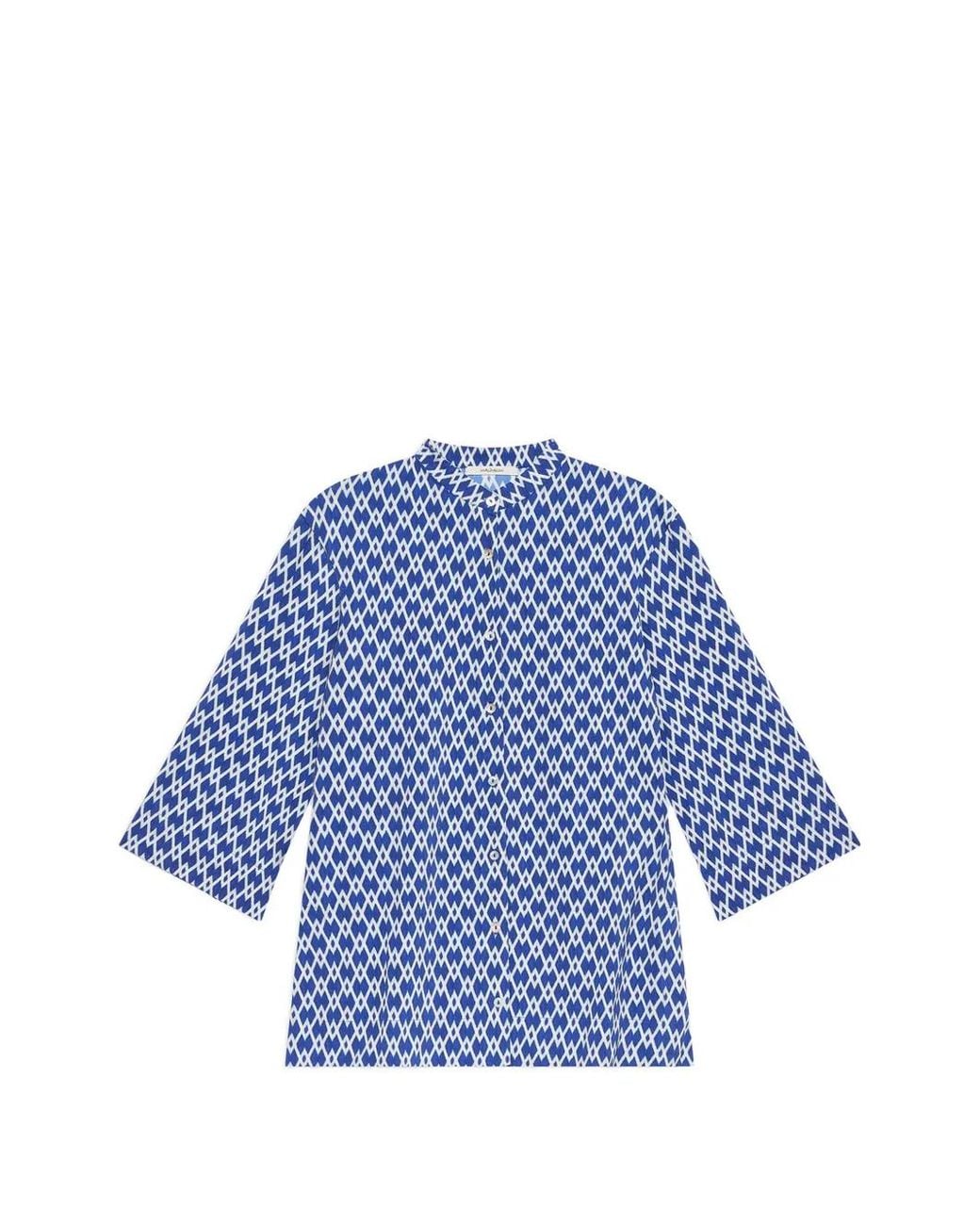 Maliparmi Blue Three-Quarter Sleeve Geometric Pattern Shirt
