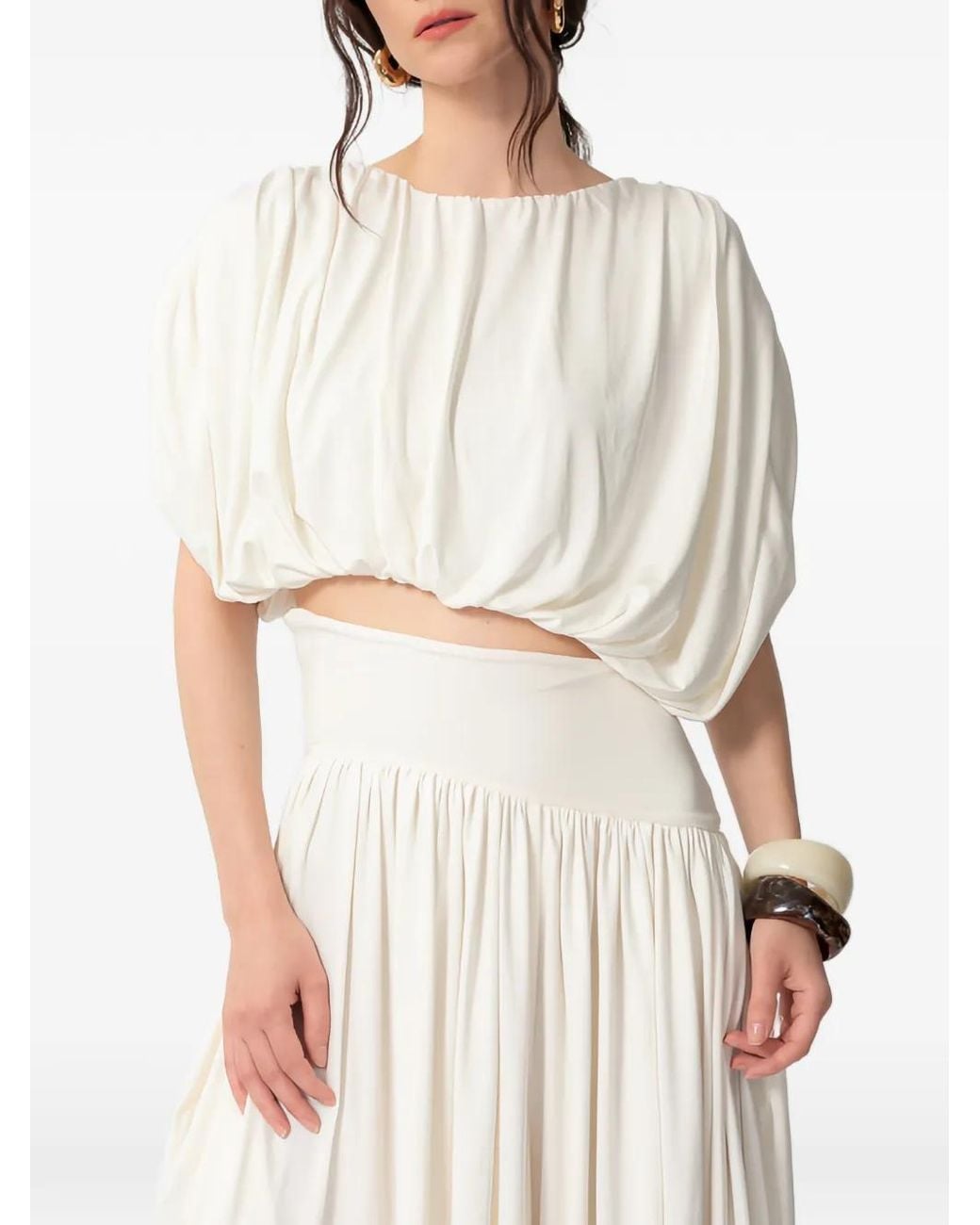 Concepto White Vela Cropped Gathered Top