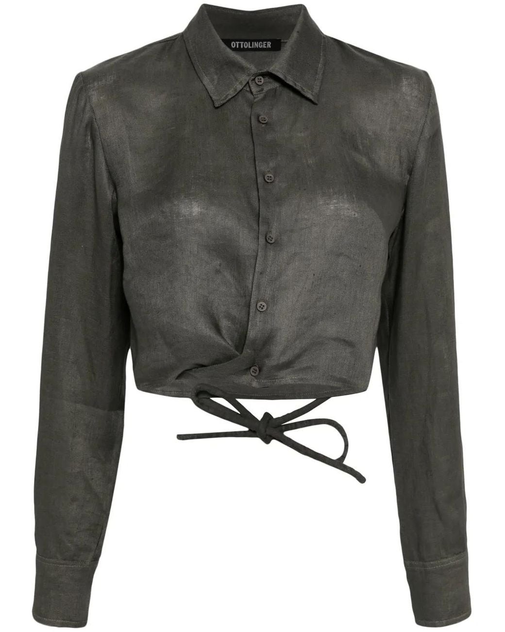 OTTOLINGER Black Cropped Tie-Strap Linen Shirt