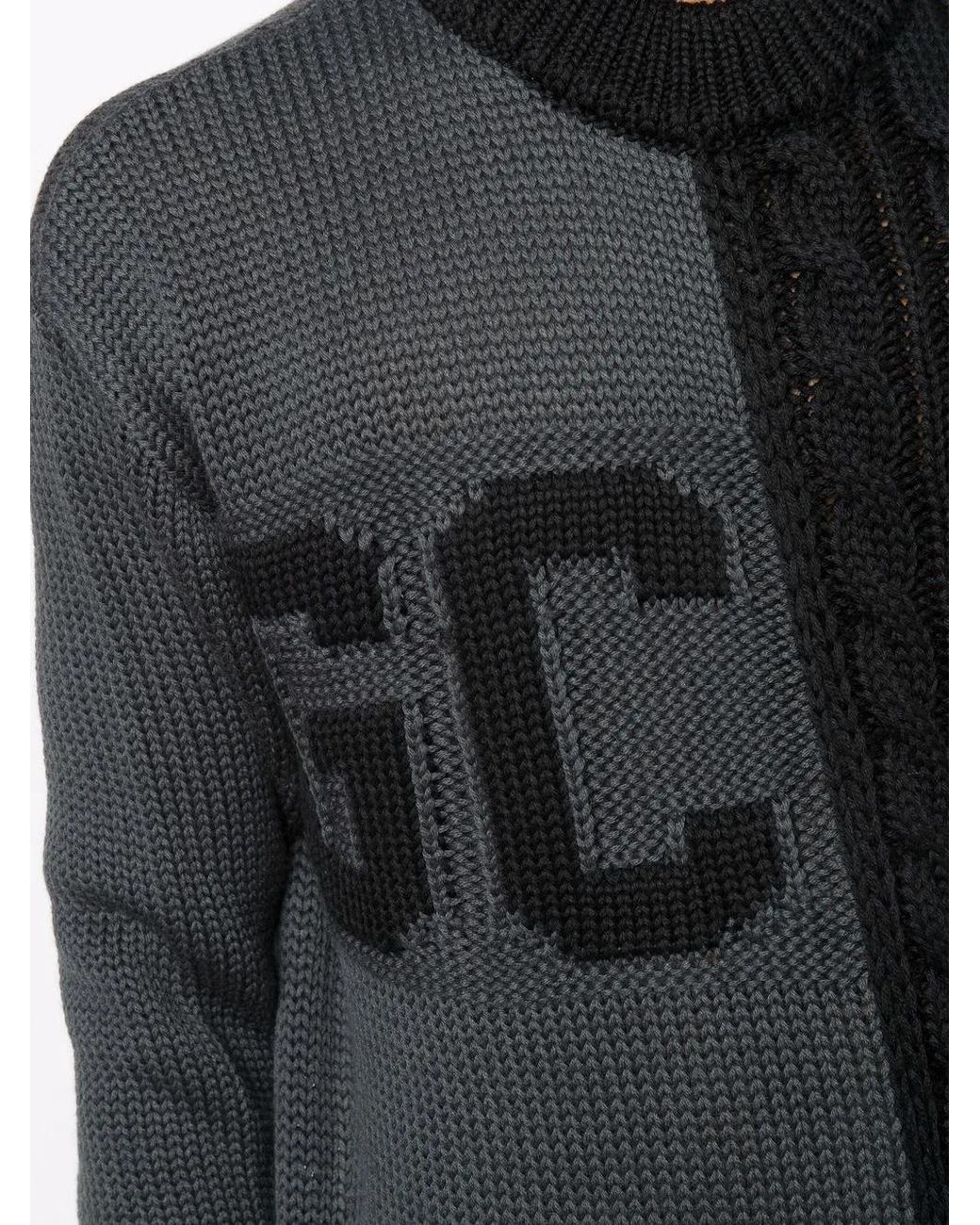 Gcds Black Logo-printed Cable-knit Jumper for men