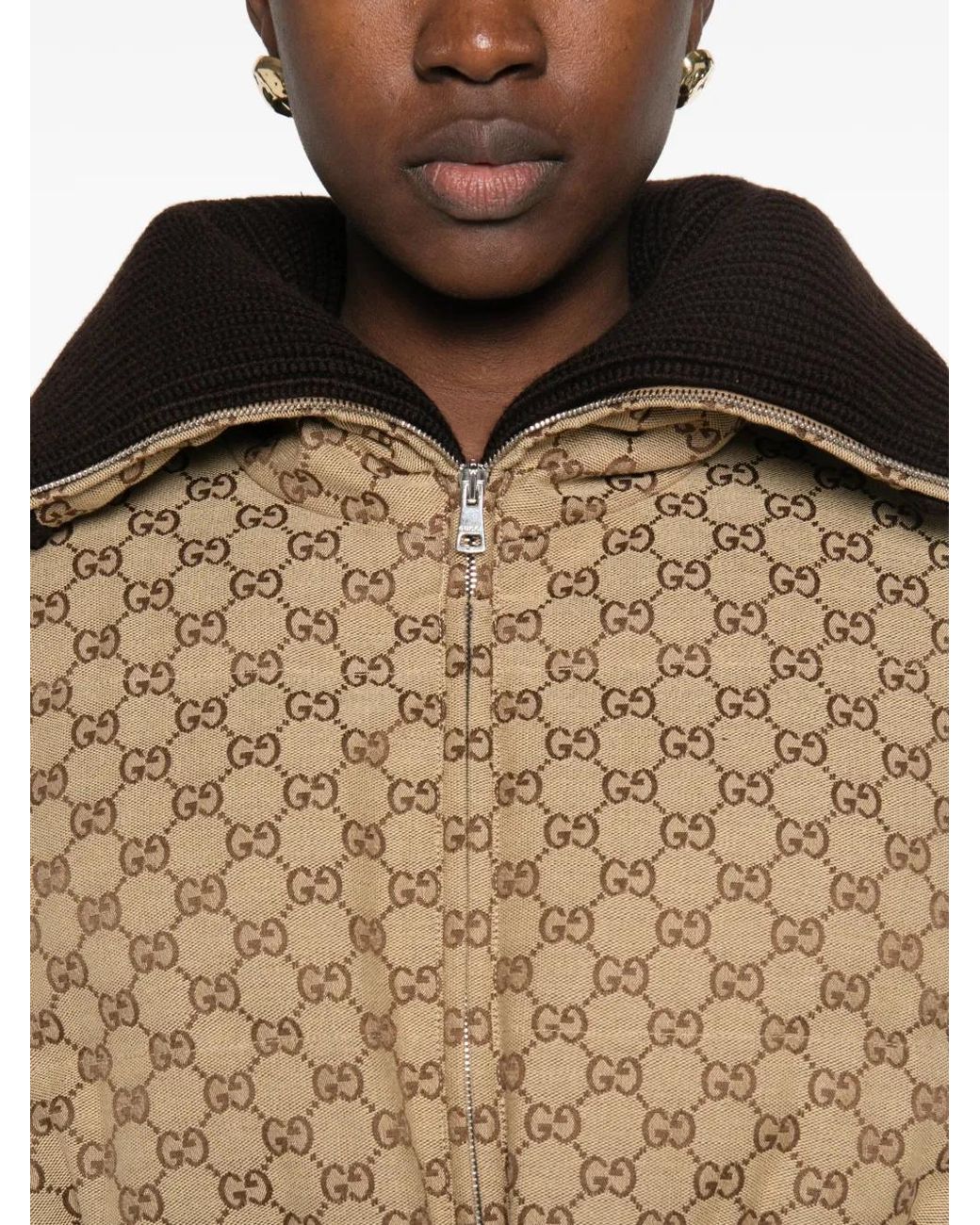 Gucci Brown Gg Canvas Puffer Jacket