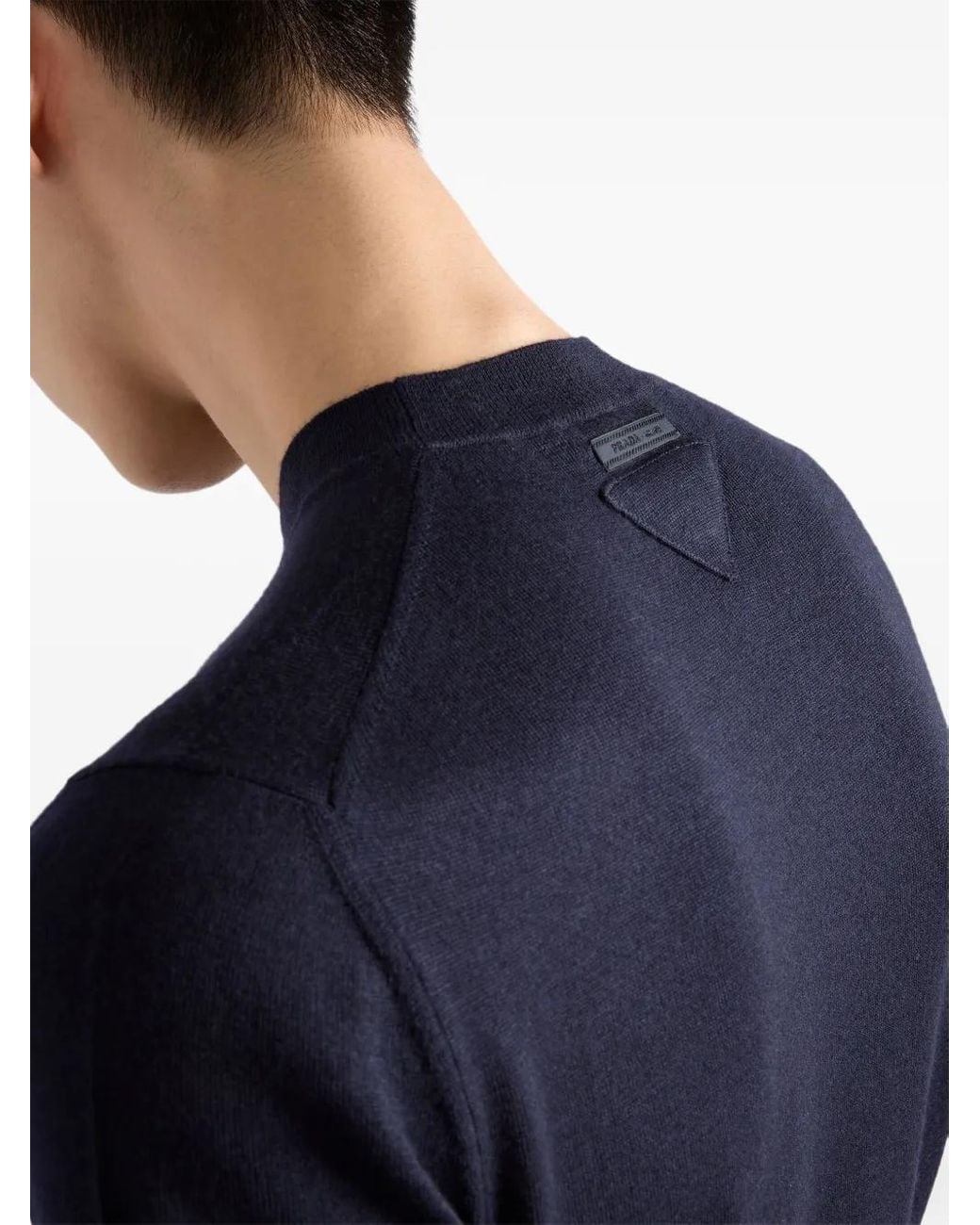 Prada Blue Cashmere Crew Neck T-Shirt for men