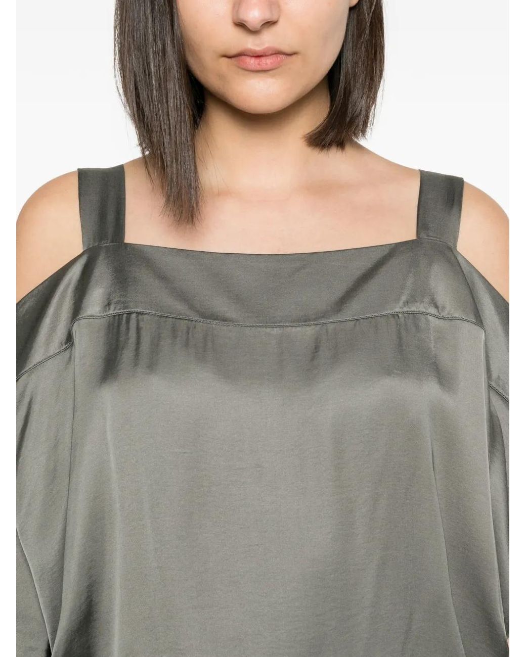 Collection Privée Gray Satik Cold-Shoulder Satin Top