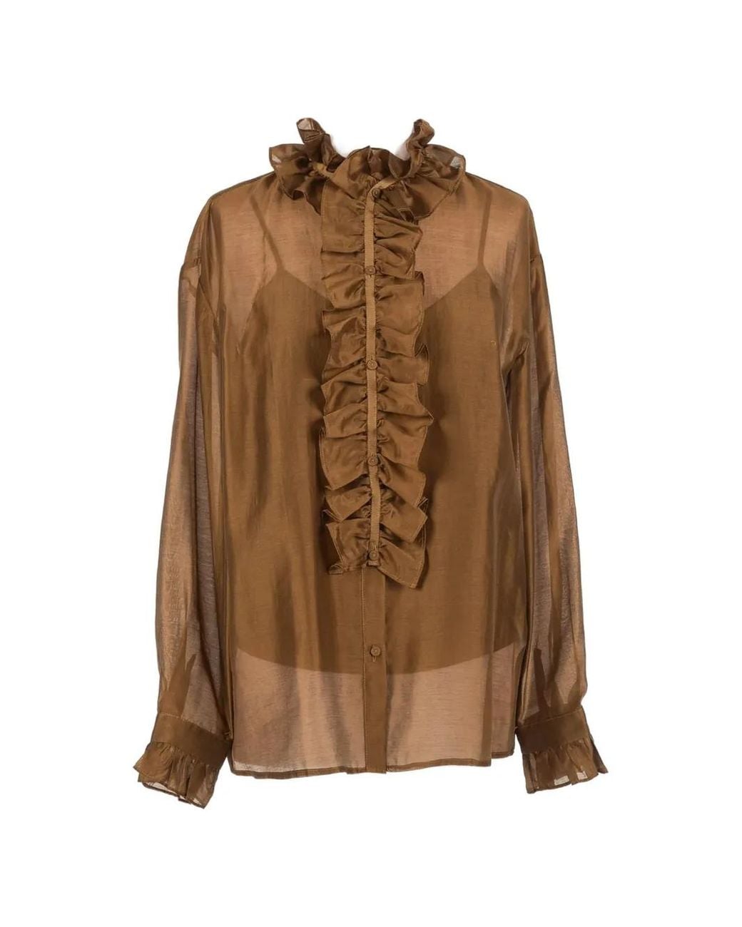 Twinset Brown Ruffled Long-Sleeve Blouse