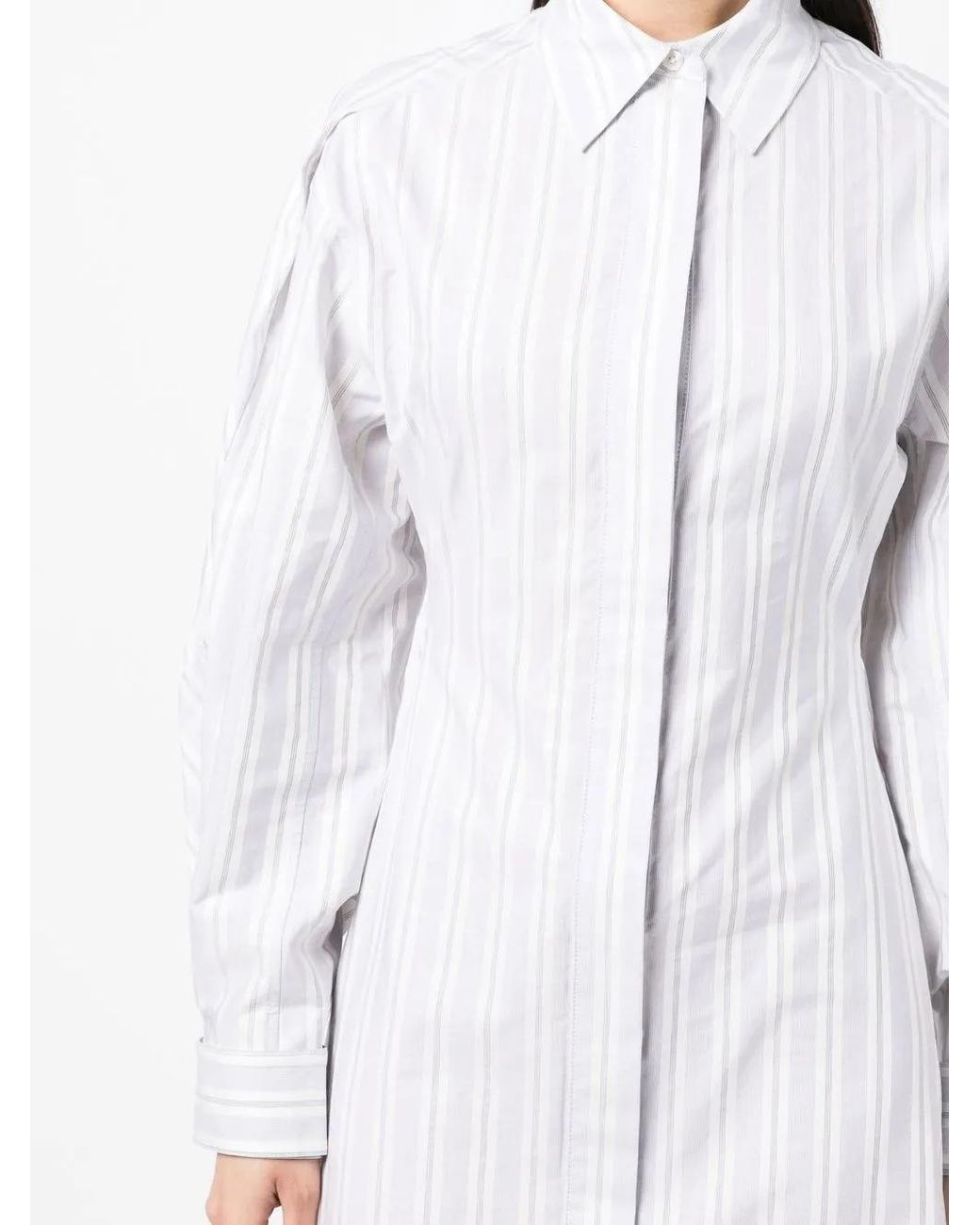 Victoria Beckham White Vertical-Stripe Shirt Dress