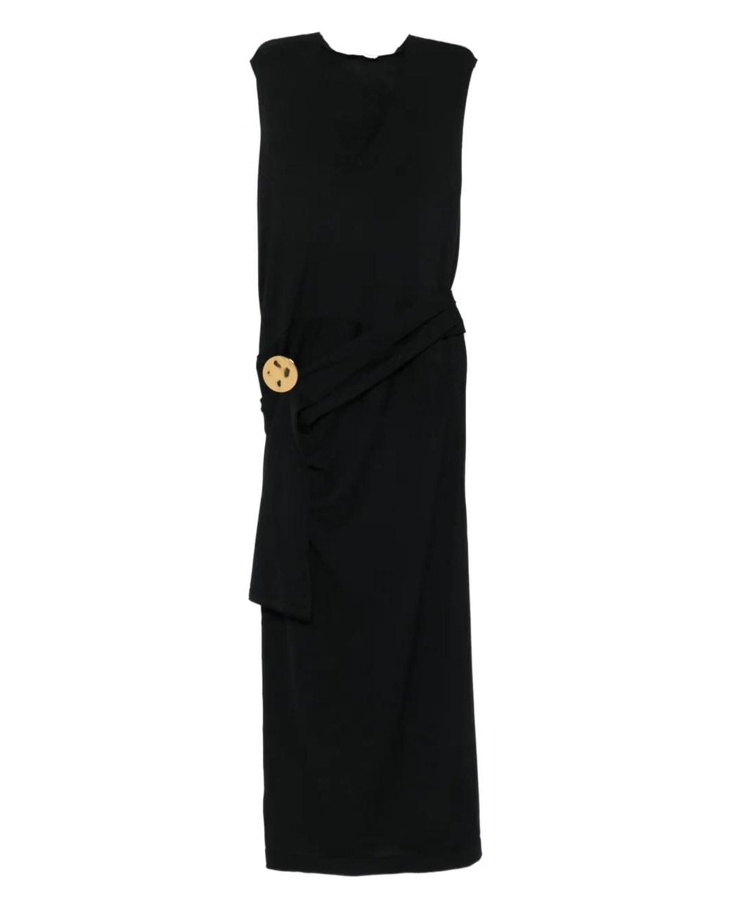 Jil Sander Black V-Neck Draped Maxi Dress