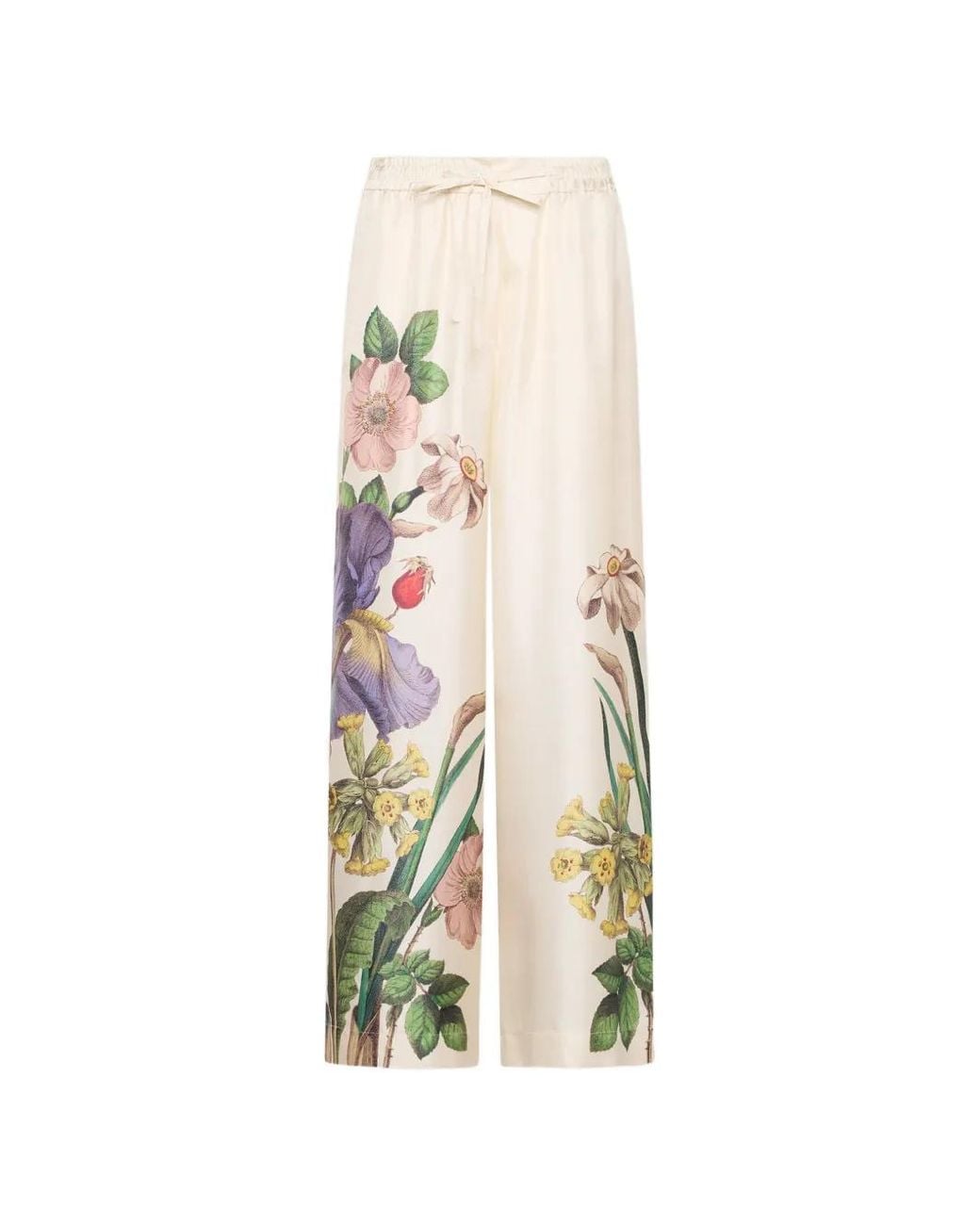 Pierre Louis Mascia White Pantalon Palazzo En Soie Aloe À Imprimé Botanique