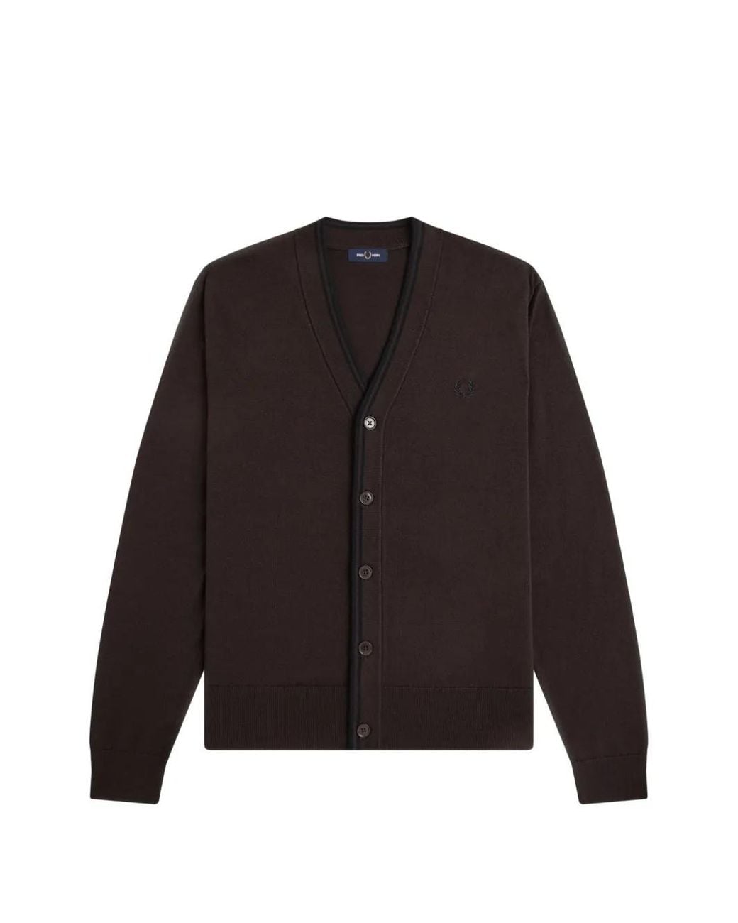 Fred Perry Black Tipping-Detail Logo-Embroidered Cardigan for men