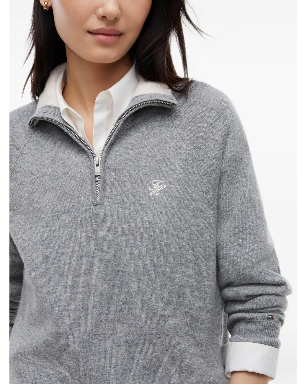 Tommy Hilfiger Gray Quarter-Zip Raglan-Sleeve Sweater