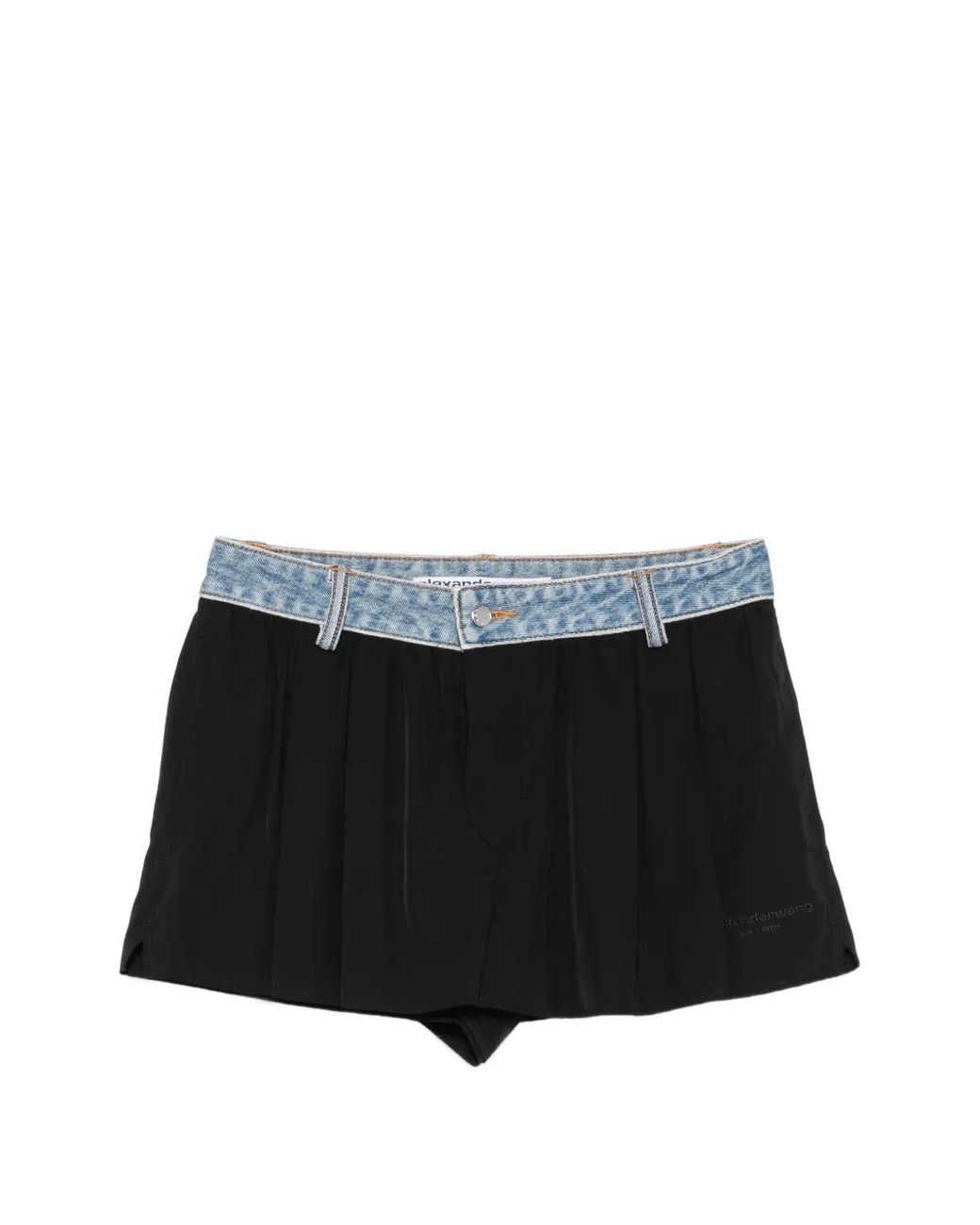 Alexander Wang Black Denim-Waistband Pleated Shorts