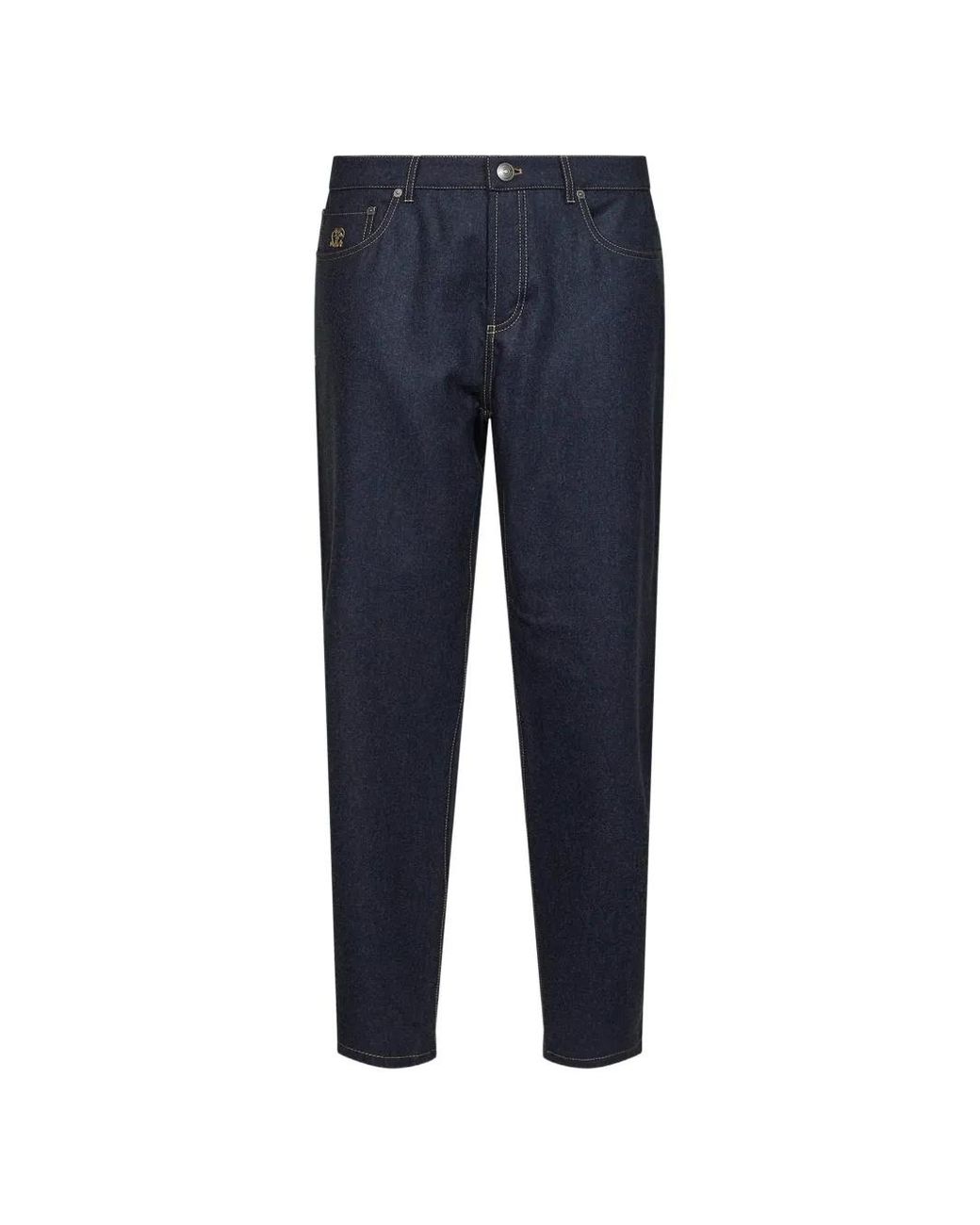 Brunello Cucinelli Blue Virgin Wool Flannel Five-Pocket Trousers for men