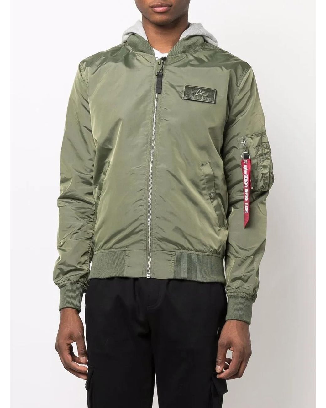 Alpha Industries Green Logo Print Bomber Jacket for men