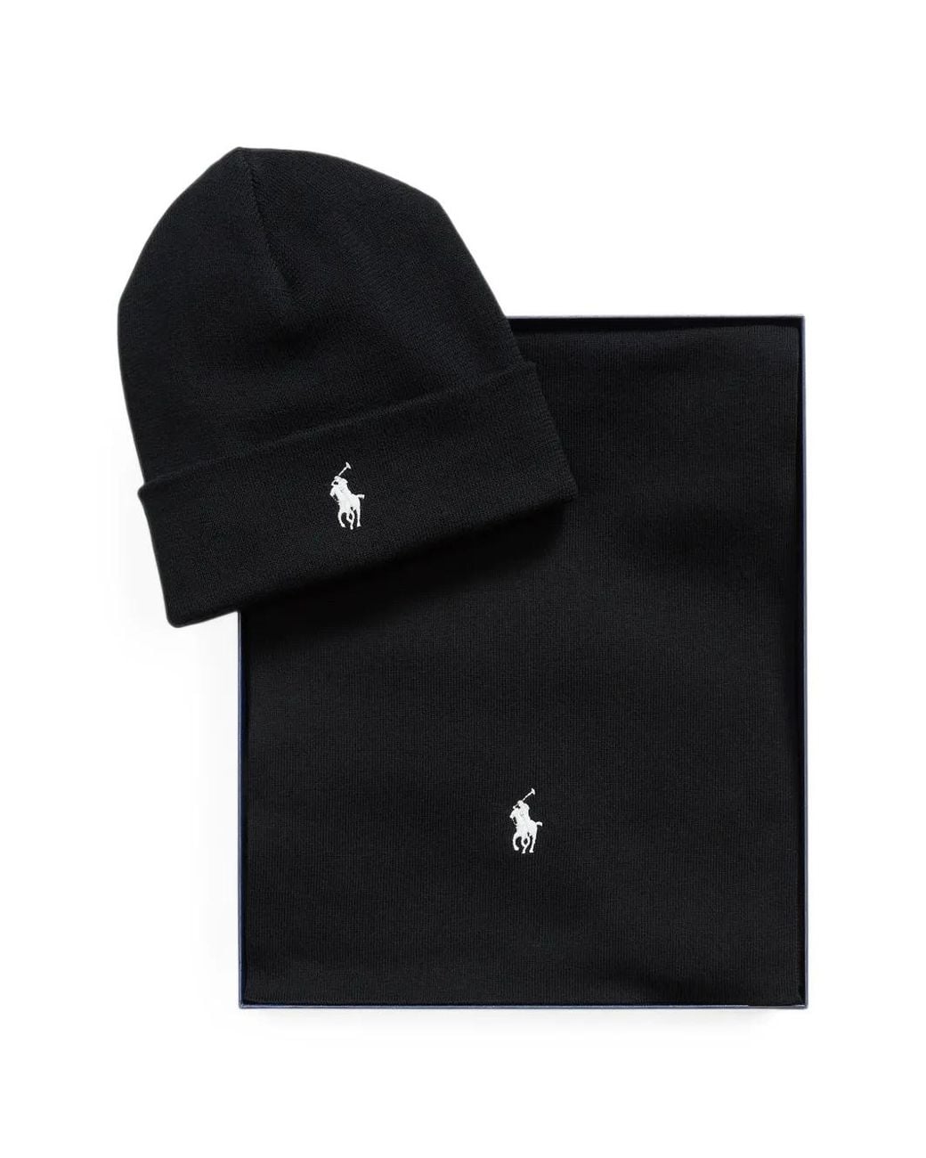 Polo Ralph Lauren Black Rib-Knit Cotton Beanie & Scarf Gift Set for men