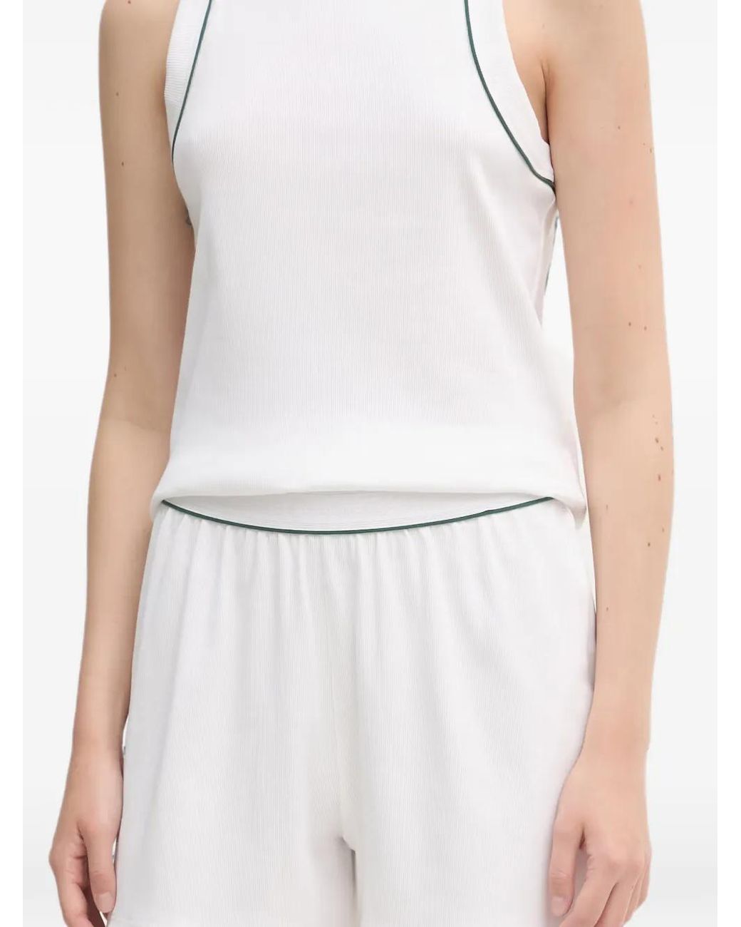 Lacoste White Ribbed-Knit Contrast-Piping Pajamas