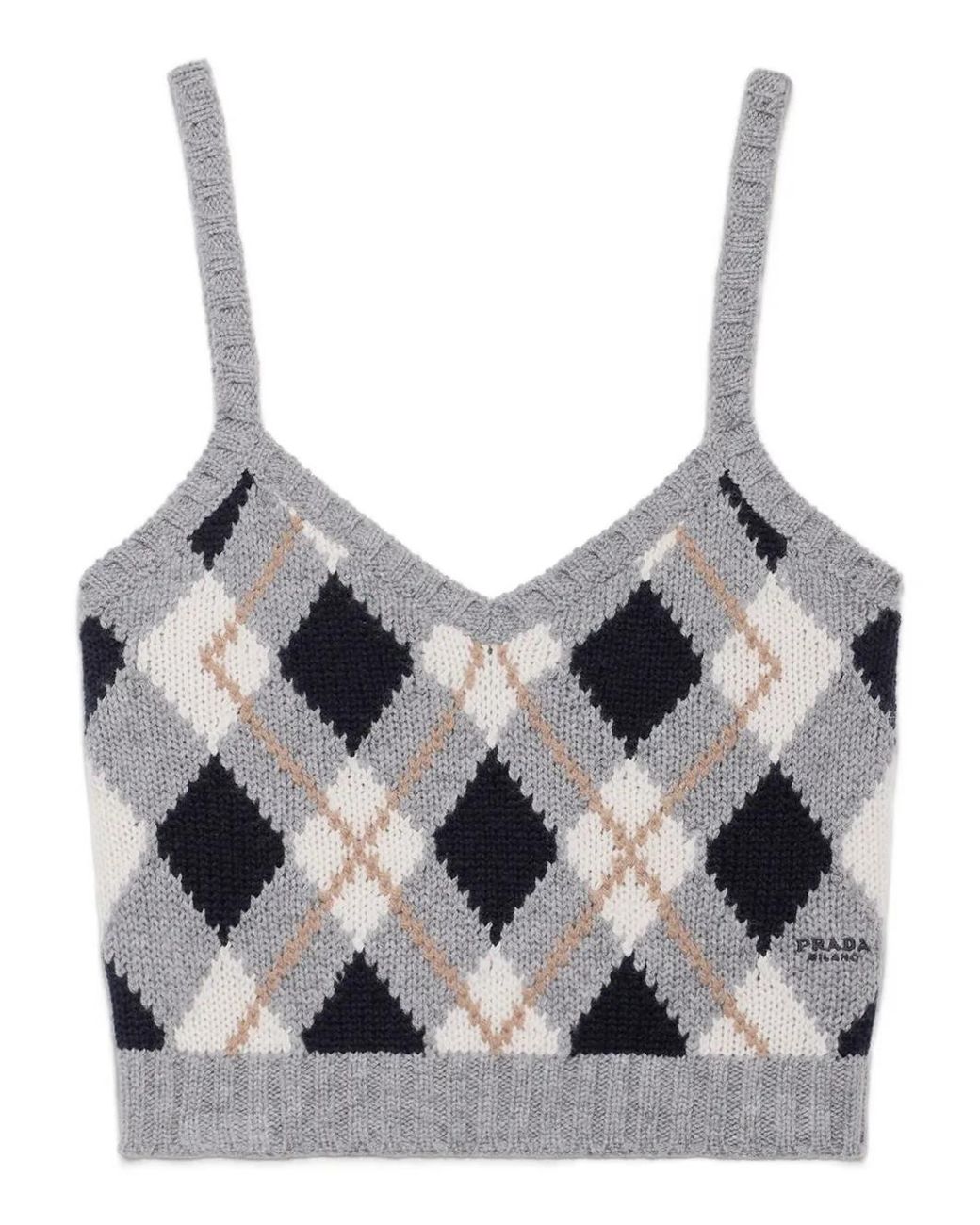 Prada Black Argyle-Pattern Ribbed Top