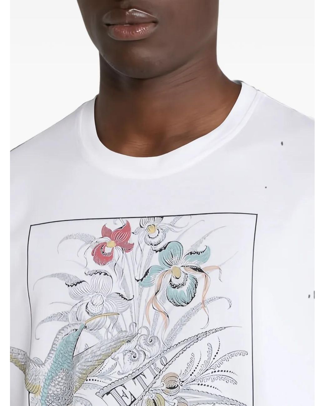 Etro White Floral-Print Cotton T-Shirt for men