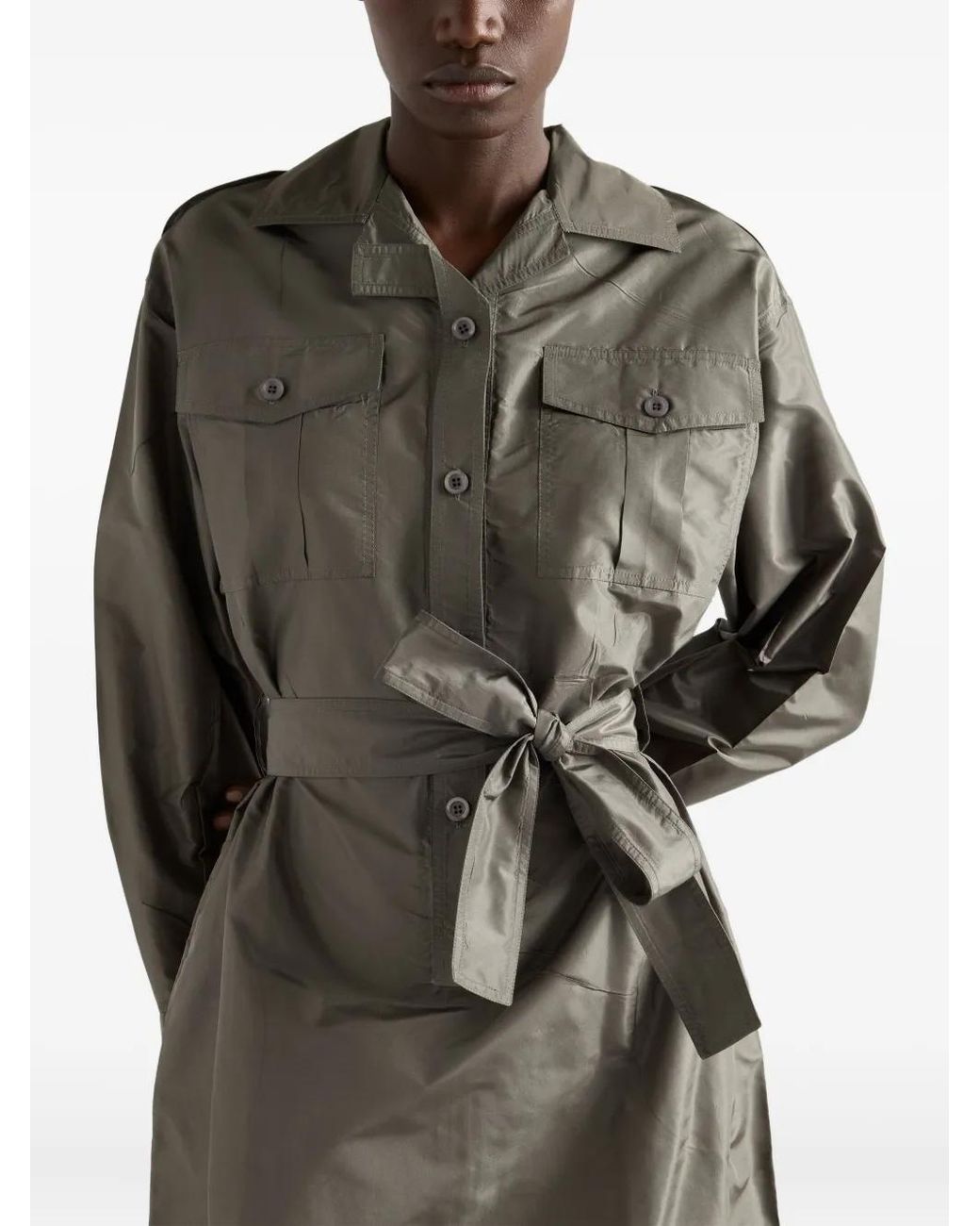 Prada Gray Robe Mi-Longue En Taffetas