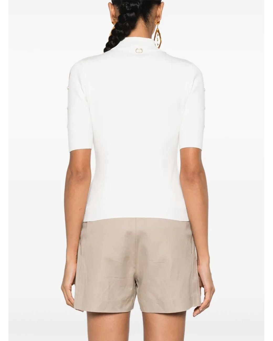 Twinset White Cut-Out Stud-Detail Sweater