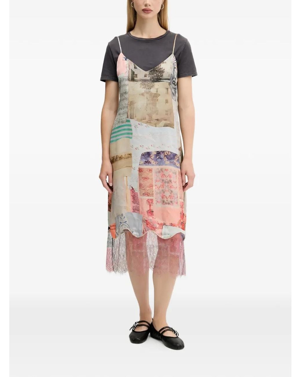 Desigual White Patchwork Lace Midi Dress
