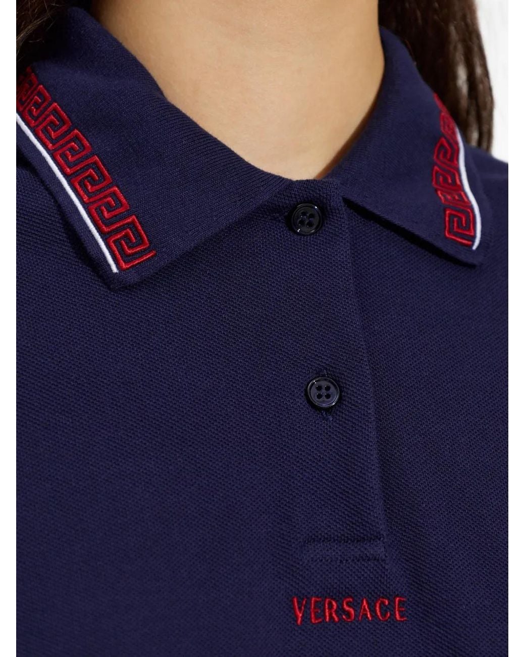 Versace Katoenen Mini-Polojurk Met Geborduurd Logo in het Blue