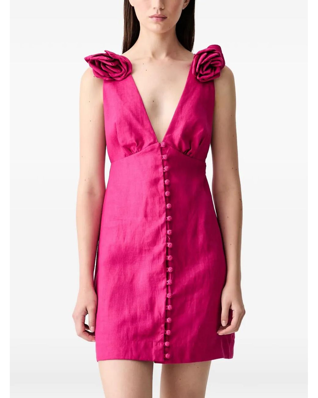 Farm Rio Pink Floral-Appliqué Sleeveless Mini Dress