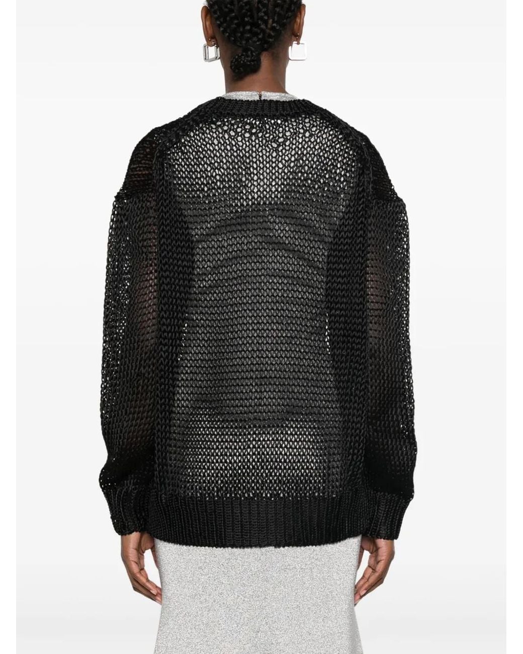 Jil Sander Black Oversized Perforated Silk Knit Sweater