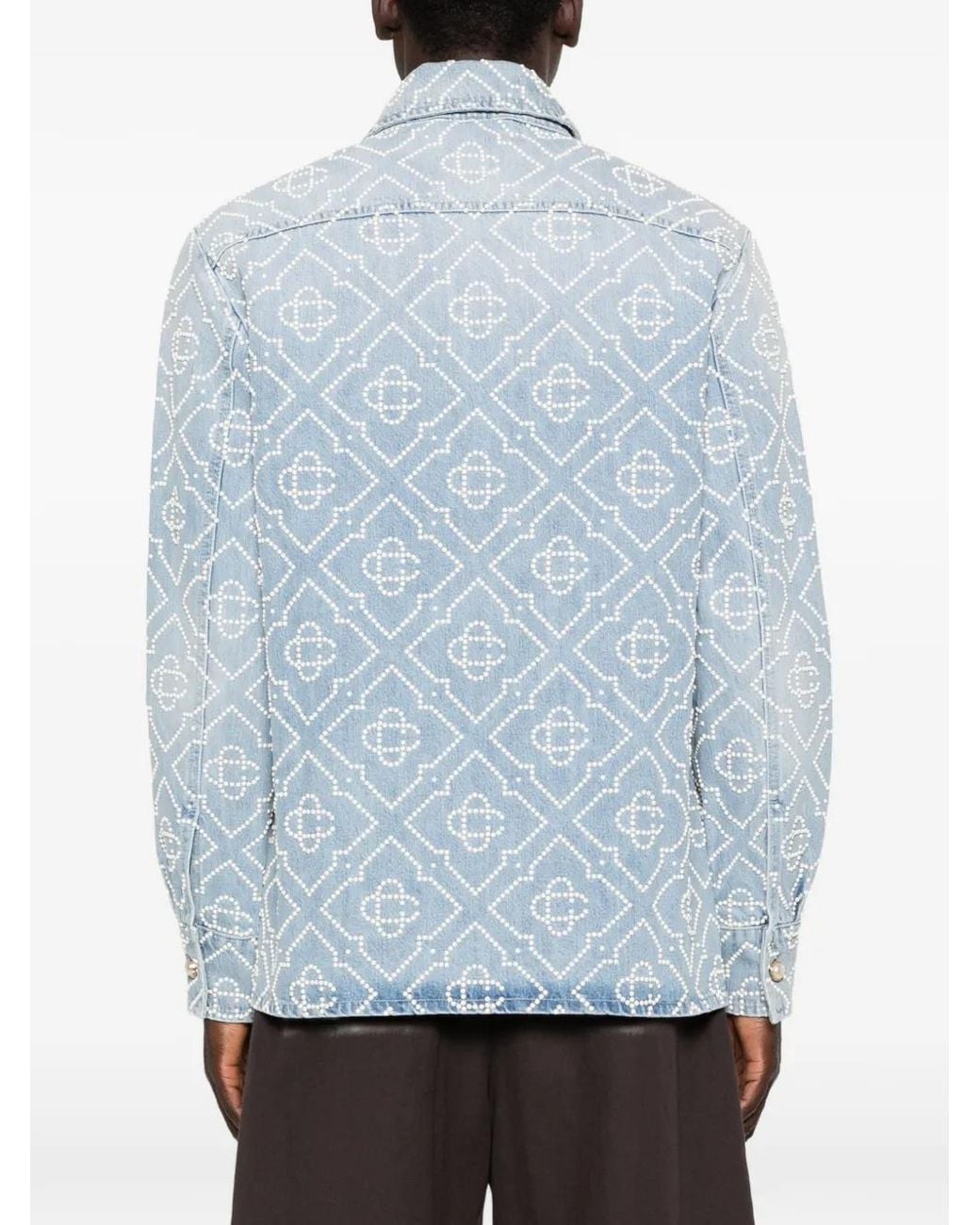 Casablanca Blue Monogram-Embellished Denim Shirt for men