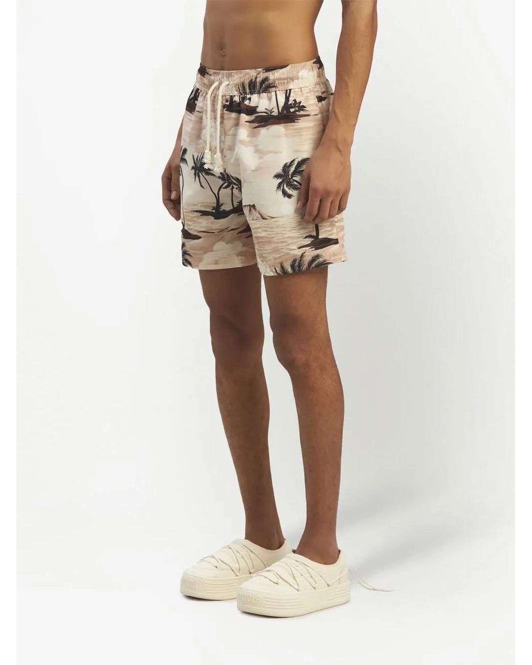 Palm Angels Natural Hawaiian Dream Drawstring Swim Shorts for men