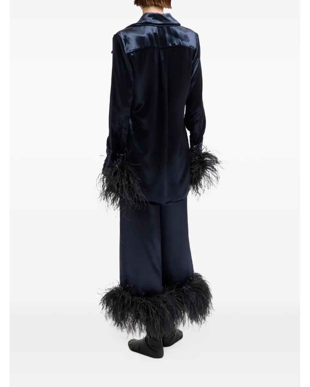 16Arlington Blue Joelle Feather-Trim Trousers