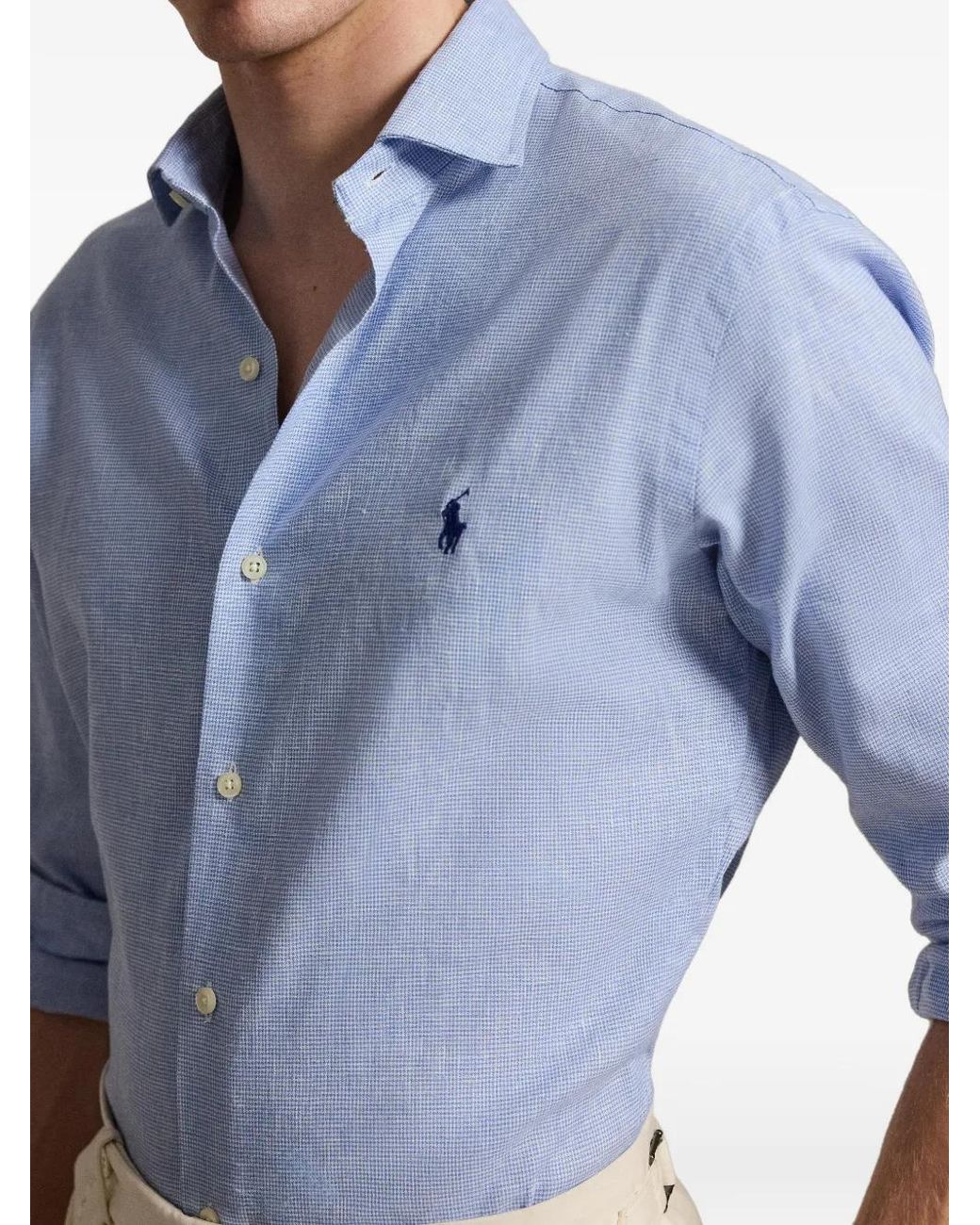 Polo Ralph Lauren Blue Embroidered-Logo Long-Sleeve Shirt for men