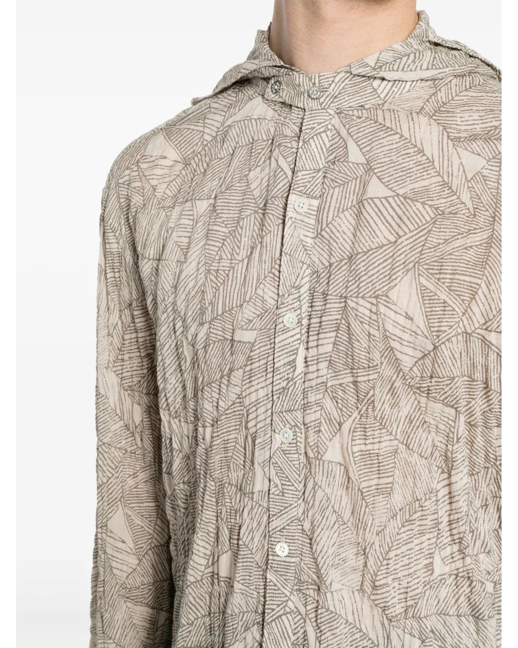 Mostly Heard Rarely Seen White Leaf-Print Hooded Shirt for men