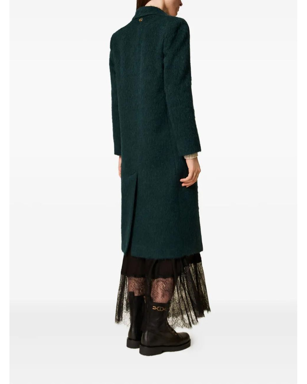 Twinset Green Single-Breasted Wool Coat