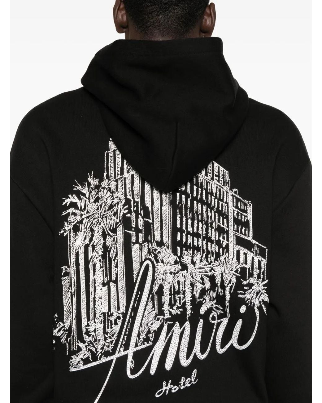 Amiri Black Hotel Crystal-Embellished Hooded Cotton Sweatshirt for men