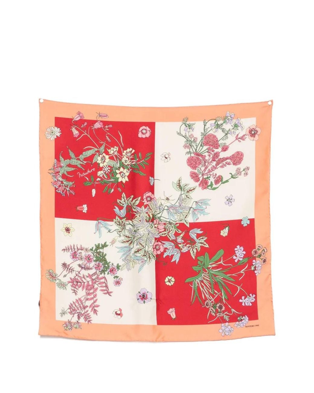 Mantero 1902 Red Floral-Print Silk Scarf