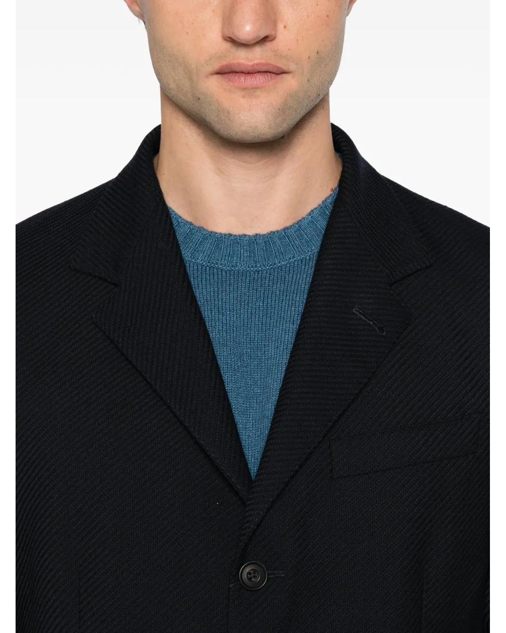 Corneliani Black Textured Single-Breasted Blazer for men
