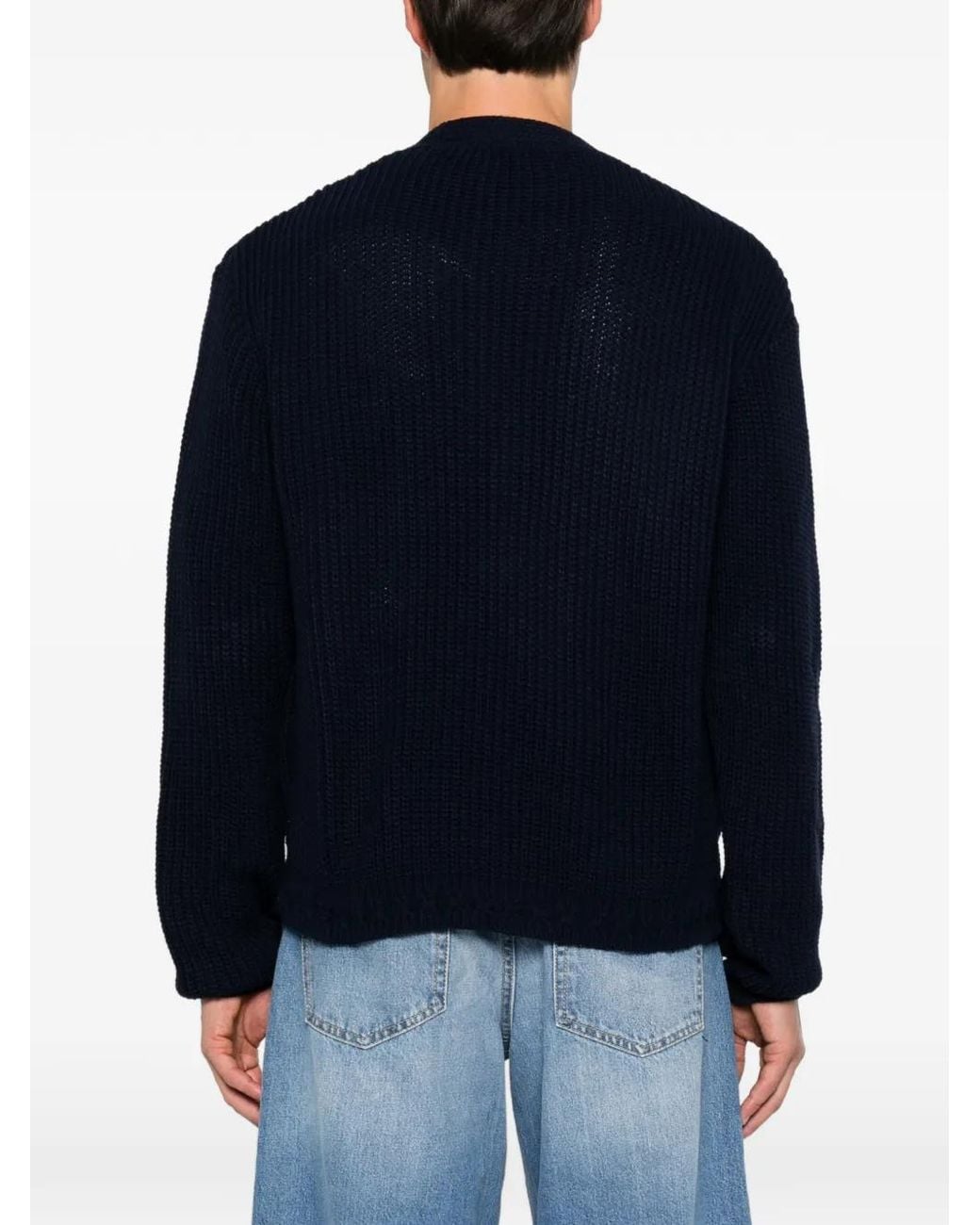 Imperial Blue Ribbed-Knit V-Neck Cardigan for men