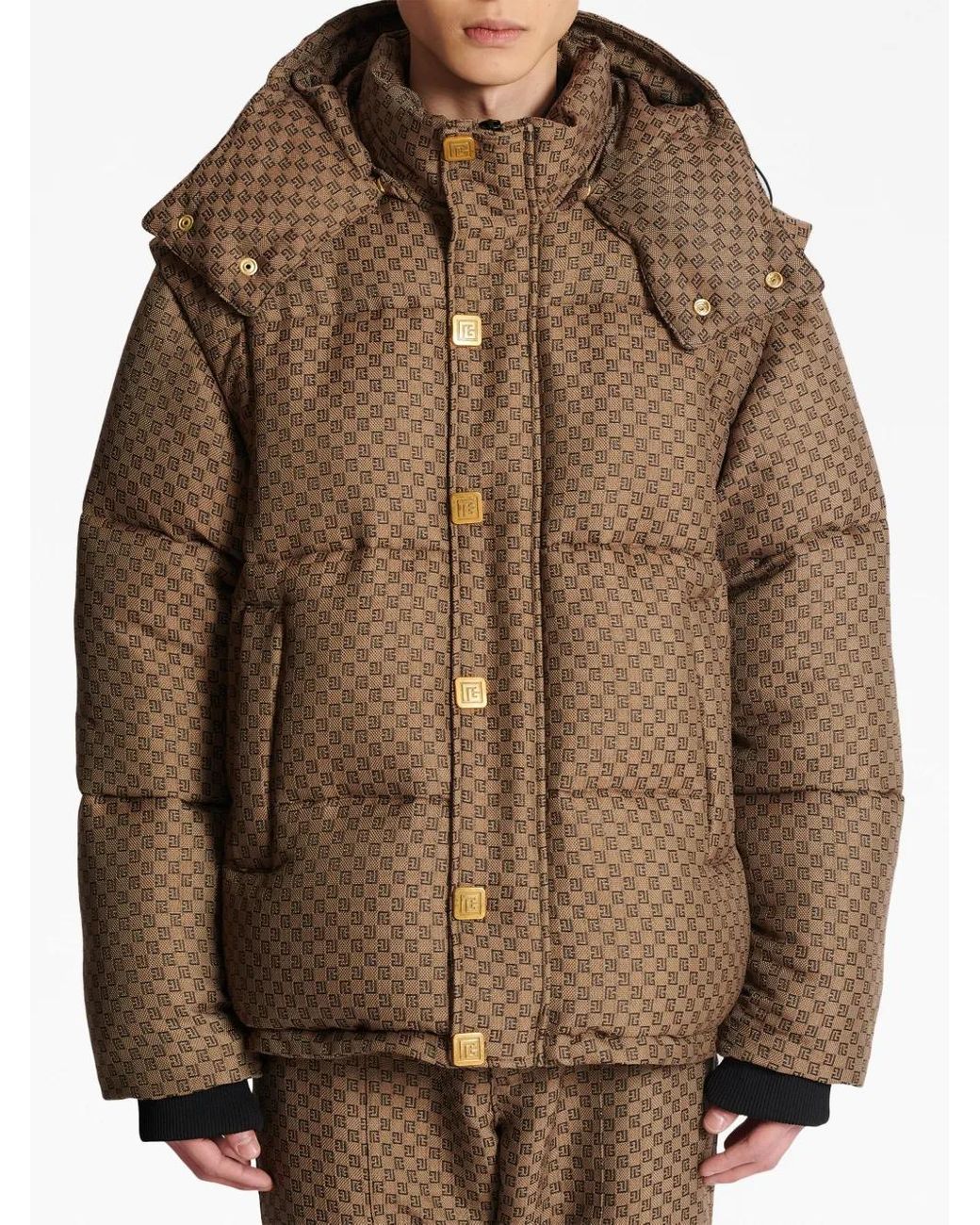 BALMAIN ブラウン ダウンジャケット M メンズ Balmain Pbモノグラム ダウンジャケット ブラウン | Lyst
