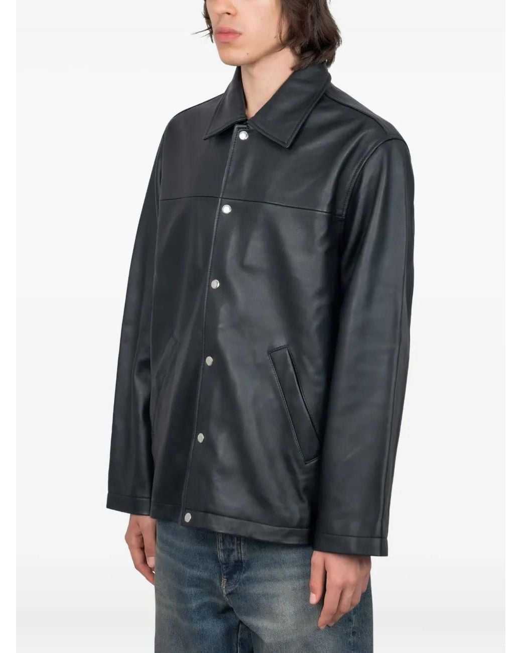 sunflower Gray Veste En Cuir À Boutons Pression for men