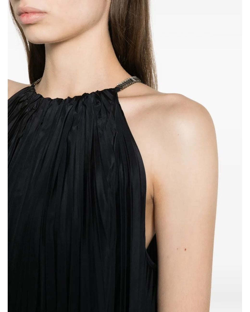 Max Mara Black Sleeveless Plissé-Pleated Taffeta Dress