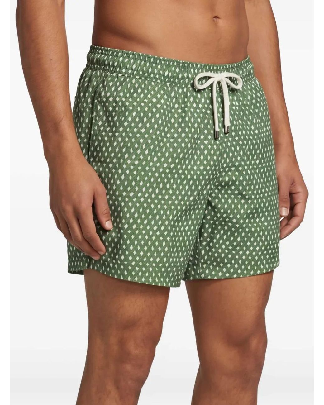 Zegna Green Geometric-Print Swim Shorts for men