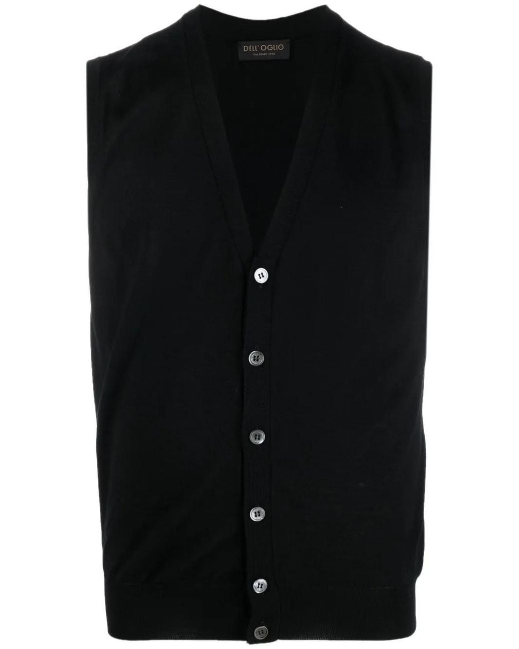 Dell'Oglio Black V-Neck Merino Wool Vest for men
