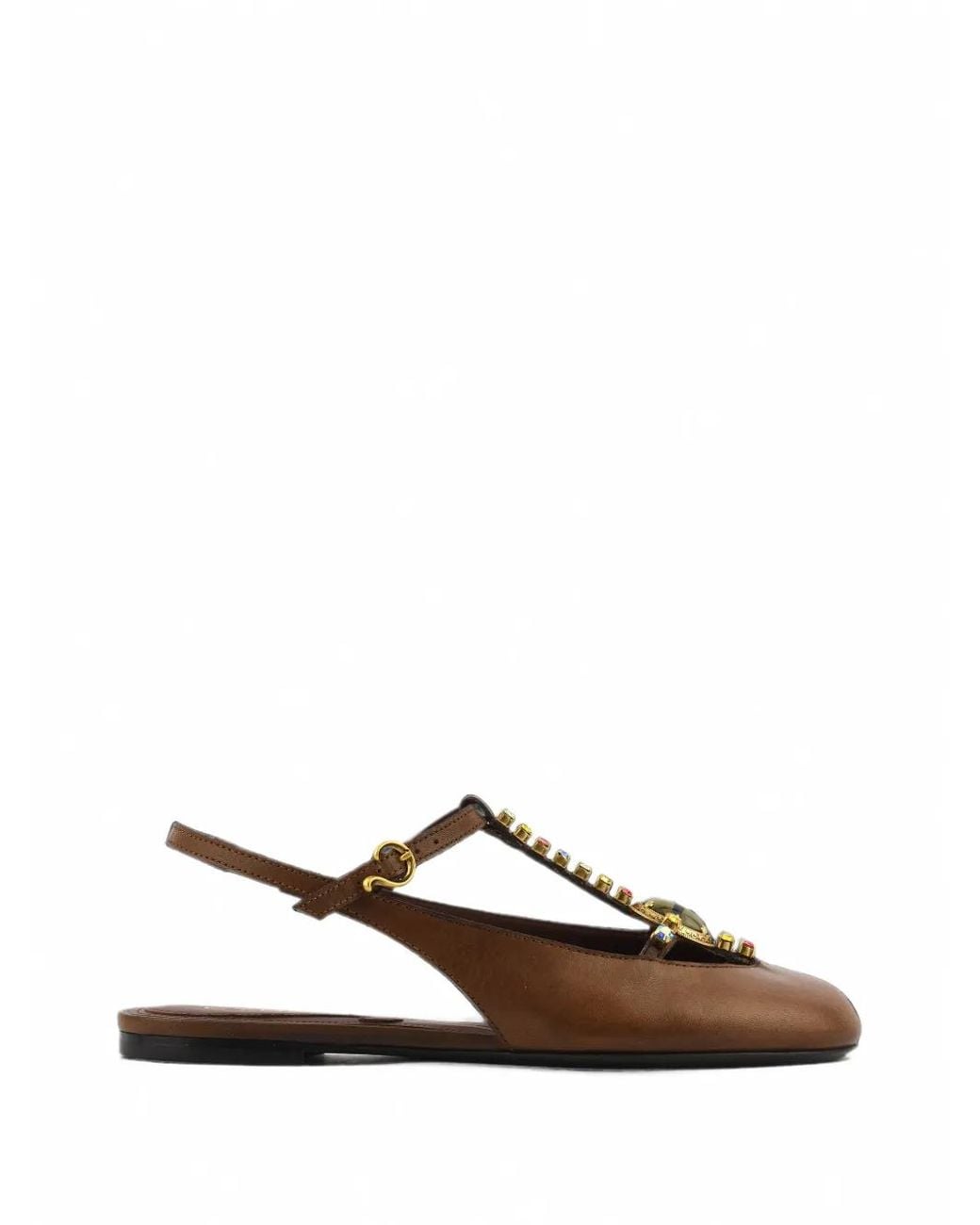 Etro Brown Embellished T-Bar Slingback Ballet Flats