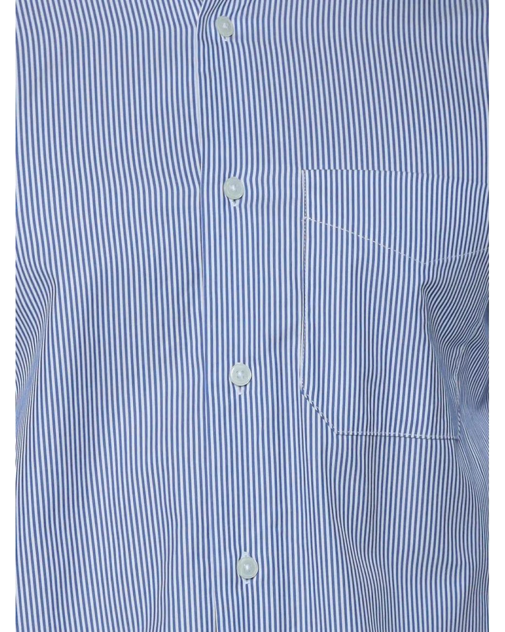 Emporio Armani Blue Vertical-Stripe Button-Down Shirt for men