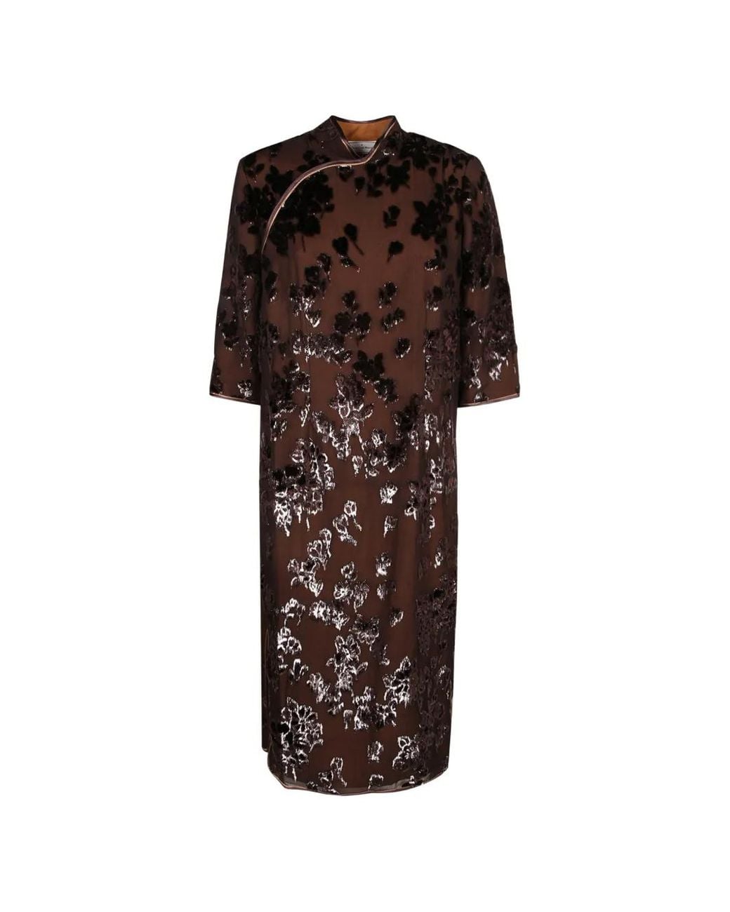 Pierre Louis Mascia Brown Floral-Pattern Midi Dress