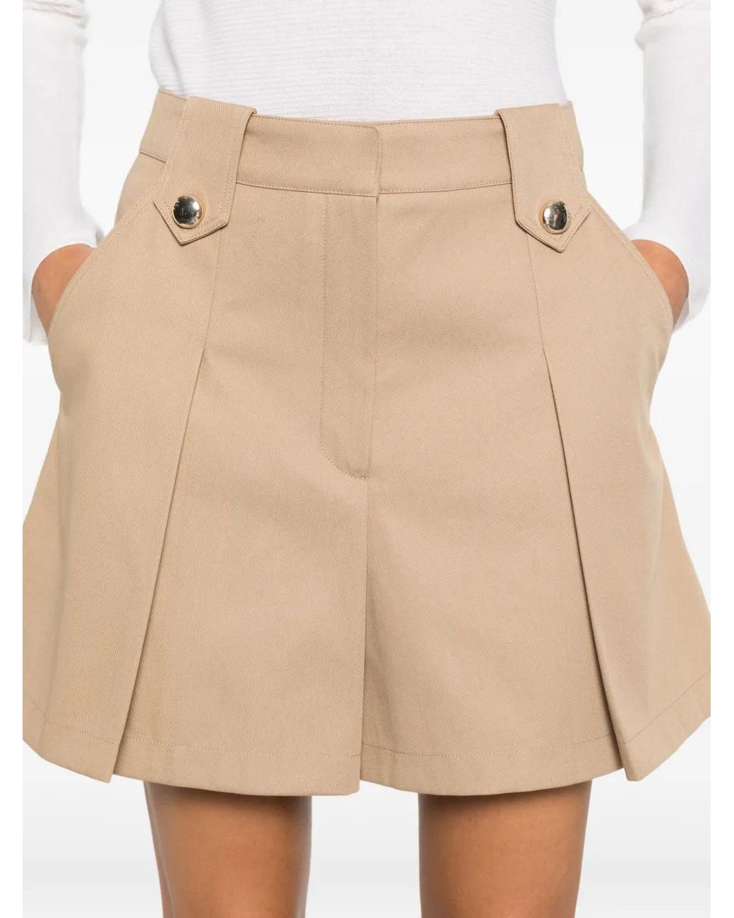 Maje Natural Pleated Cotton Shorts